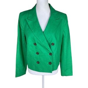 Talbots Linen Blazer Green Cropped Double Breasted (8)